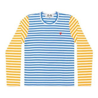 Comme Des Gar&ccedil;ons (WMNS) COMME des GARCONS PLAY L/S Bi-Colour Striped Small Emblem T-Shirt Blue Yellow AZ-T317-051-1
