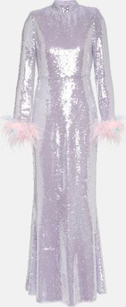 Self Portrait Feather-trimmed sequined gown