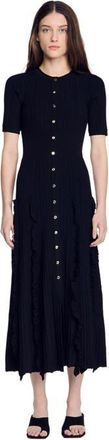 Sandro Knit maxi dress with ruffles in Black at Nordstrom, Size 42