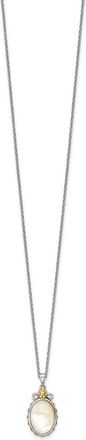 Diamond2Deal Sterling Silver with 14K Accent Floral Oval Mother Of Pearl Pendant Necklace