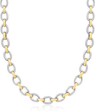 Ross-Simons Sterling Silver and 18kt Gold Over Sterling Oval-Link Necklace