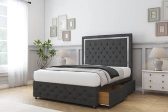 Sloomy Sofia Chrome Dumfries Divan Set 2 Drawers-26 Headboard-Footboard in Dark Grey | Size: Double