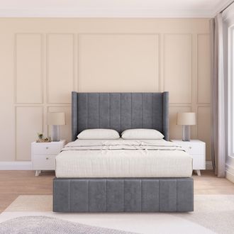 Sloomy Melbourne Coniston Wingback Bed Set, No Drawers & 54 Floor Standing Headboard in Dark Grey | Size: Double