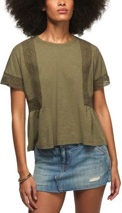 Lucky Brand Lace Trim Peplum T-Shirt in Dusty Olive at Nordstrom, Size X-Large