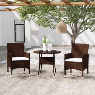 Berkfield Home 3 Piece Garden Bistro Set Poly Rattan & Tempered Glass Brown