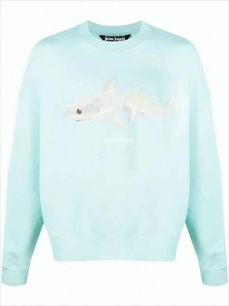 Palm Angels Relaxed Fit Long-Sleeve Sweatshirt With Textured Shark Graphic