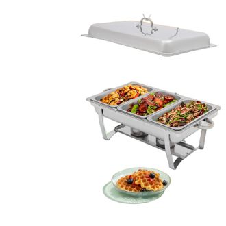 OEM Fuente Para Servir, Acero Inoxidable 410, 56 X 35,5 X 7,5 Cm, 3 Compartimentos Para Alimentos, Capacidad De 3 L Por Compartimento, Forma Rectangular