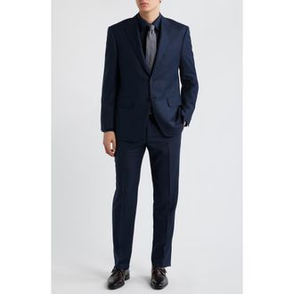 Canali Siena Regular Fit Navy Slub Wool Suit at Nordstrom, Size 42 Us