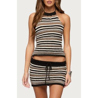 Edikted Britta Metallic Knit Halter Top in Brown at Nordstrom, Size X-Large