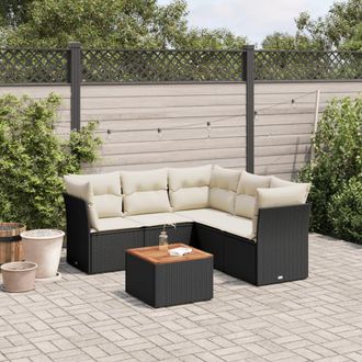 vidaXL Vidaxl - Set De Sof&aacute;s De Jard&iacute;n 6 Piezas Y Cojines Rat&aacute;n Sint&eacute;tico Negro