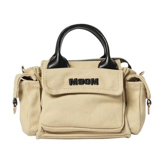 Msgm Cross Body Bags, unisex, Beige, Size: ONE SIZE Medium Cotton Bag With Logo
