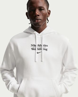 Nike Mens Weightlifting Pullover Hoodie in White | APS548NAWL-WHT
