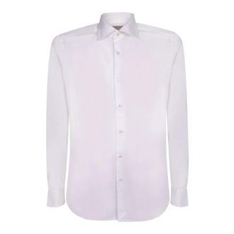 Dell'Oglio Lang-Sleeve Katoenen Twill Overhemd - Heren - Zakelijke Overhemden - Wit - XL - Katoen - Overhemden