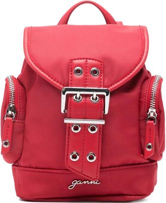 Ganni Rugzak met gespdetail - Dames - Rugzakken - Rood - ONE Size - Nylon - Tassen