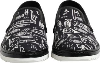 Dolce & Gabbana Black Slip On Printed Men Loafers Mens Shoes