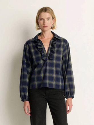 Nation Ltd Beckett Ruffle Neck Blouse In Starry Night Plaid
