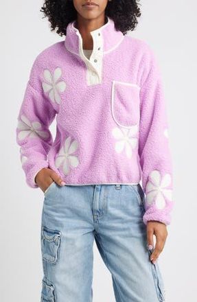 Thread & Supply Flower Patch Faux Shearling Pullover in Lavender Ivory Combo at Nordstrom Rack, Size Medium