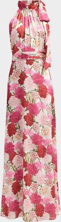 Sachin & Babi Diana Floral Crinkle Georgette Tieneck Gown
