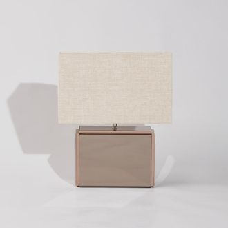 Maisons du monde L&aacute;mpara rectangular marr&oacute;n y pantalla de lino