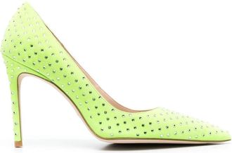 Stuart Weitzman crystal-embellished pointed-toe pumps - women - Suede - 38,5 - Green