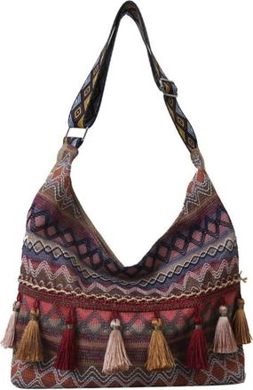 Generic Ethnic Style Retro Large Capacity Womens Shoulder Bag, Geometric Woven Tote Bag Top Zip Messenger Bag(Red)
