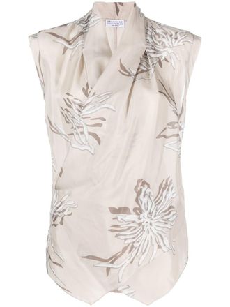 Brunello Cucinelli abstract-print silk blouse - Neutrals