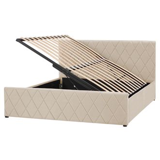 Beliani Cama Con Somier De Terciopelo Beige 160 X 200 Cm Almacenaje Cabecero Rochefort