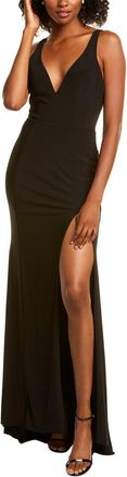 Mac Duggal Plunge Neck High Slit Gown