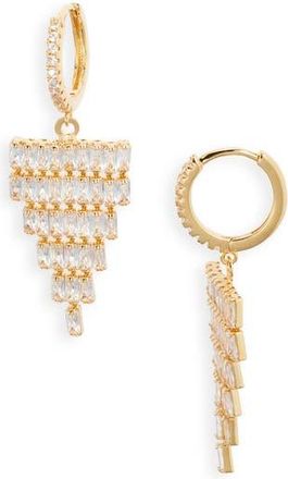 Nordstrom Cubic Zirconia Fringe Hoop Earrings in Clear- Gold at Nordstrom Rack