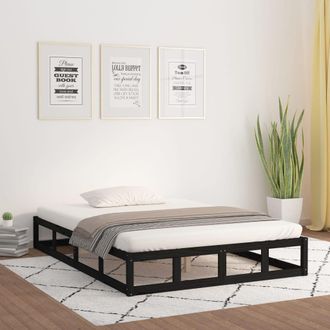 vidaXL Estructura De Cama De Madera Maciza Negra 160x200 Cm Vidaxl