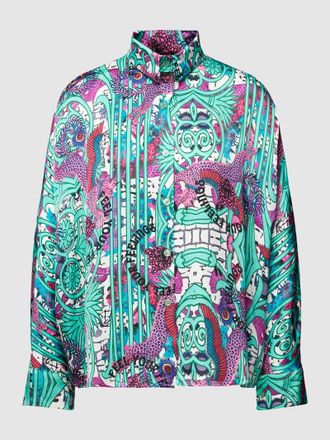 Miss Goodlife Bluse aus Viskose mit Allover-Muster Modell FEEL YOUR FEELINGS in Helltuerkis, Gr&ouml;&szlig;e XS