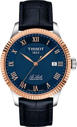 Tissot Le Locle Powermatic 80 Leather Strap Watch, 39.3mm in Blue at Nordstrom
