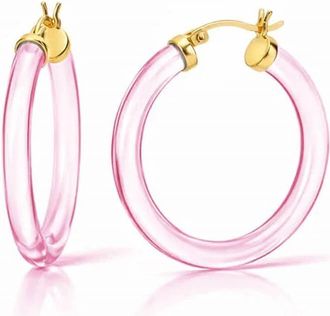 Gold & Honey Womens Thin Lucite Hoop Earrings In Pink