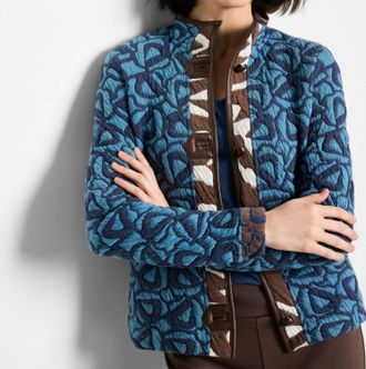 Nic+Zoe Quilted Faux Leather Trim Jacket In Blue Multi