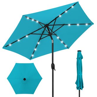 Best Choice Products 7.5ft Outdoor Solar Patio Umbrella for Deck, Pool w/ Tilt, Crank, LED Lights