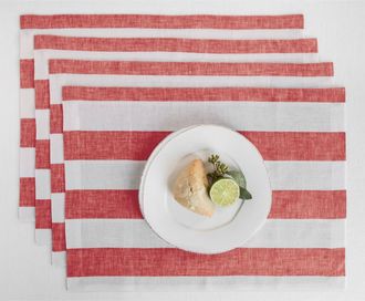 Solino Home Linen Placemats Set of 4, 14 x 19 Inch for Dining Table, Holiday and Everyday Table Decor - Cabana Stripe in Red And White at Nordstrom