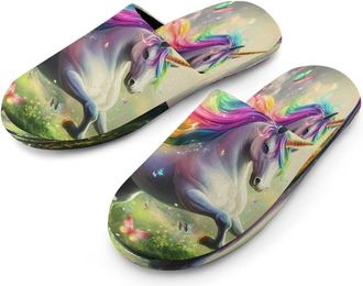 Generic Colorful Rainbow Horse Butterfly Mens Cotton Slippers Memory Foam Comfort House Shoes Winter Indoor Slipper for Hotel Casa Spa