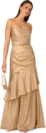 Adrianna Papell Womens Foil Woven Long Dress - Gold - Size 8 UK