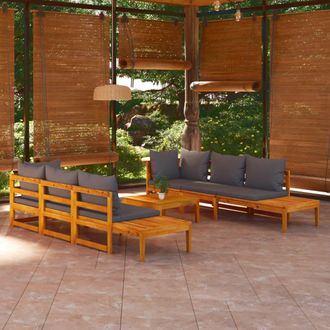 vidaXL Set Muebles De Jard&iacute;n 5 Pzas Cojines Gris Oscuro Madera Acacia Vidaxl