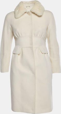 Max Mara Ivory Mink Collar Felt Coat