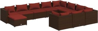 vidaXL Set Muebles De Jard&iacute;n 11 Pzas Y Cojines Rat&aacute;n Sint&eacute;tico Marr&oacute;n Vidaxl