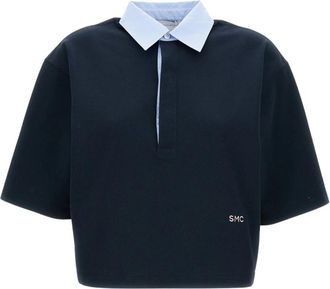 Stella McCartney Cropped Piquet Polo - Dames - Polos - Blauw - S - Katoen - Tops