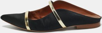 Malone Souliers Gold/black Leather And Satin Maureen Mule Sandals