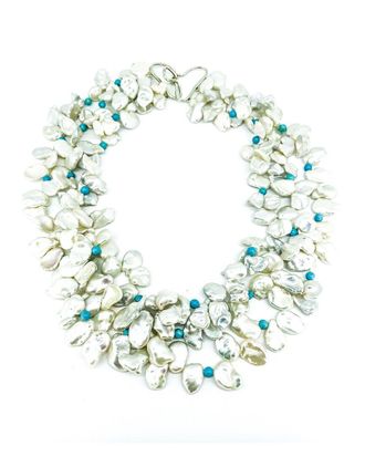 Arthur Marder Fine Jewelry Silver Turquoise 10X12mm Pearl Three-Strand Necklace
