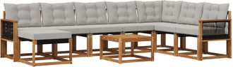 vidaXL Conjunto De Sof&aacute;s De Exterior 9 Uds. Natural Y Gris Claro Vidaxl