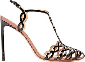 Francesco Russo Zwarte lakleren sandaal met 10-5 cm hak - Dames - Sandalen met hakken - Zwart - 35 EU - Leer - Schoenen