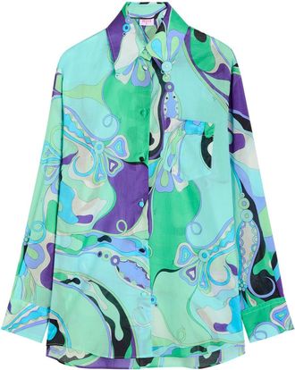 Pucci Orchidee Printed Semi-sheer Cotton Shirt - Multi Print - 44 (UK12 / M)
