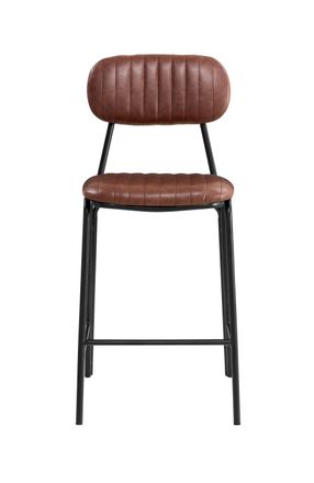 Vintahome Taburete de bar vintage acero negro y semipiel marr&oacute;n