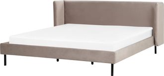 Beliani Cama Con Somier De Terciopelo Gris Pardo 180 X 200 Cm Cabecero Patas Negras Arette