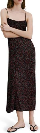 Mango Floral Print Smocked Sleeveless Midi Dress in Black at Nordstrom, Size 6